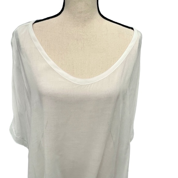 HELMUT LANG WHITE SEMI SHEER OVERSIZED ASYMMETRICAL BOXY CUT BATWING TOP - Picture 2 of 12